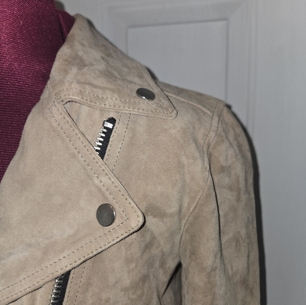 All Saints Dalby Slim Fit Tan Leather Asymmetrical Jacket - Picture 4 of 13